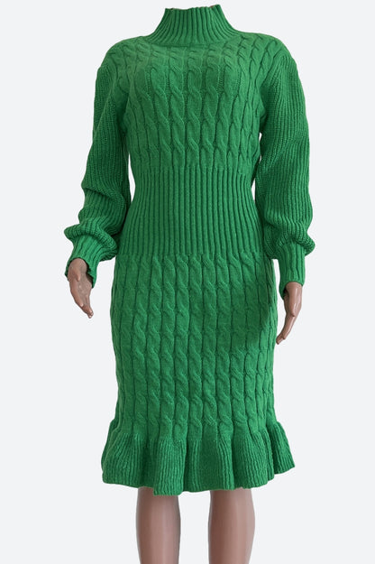Ruffled Knitted Turtleneck Dresses