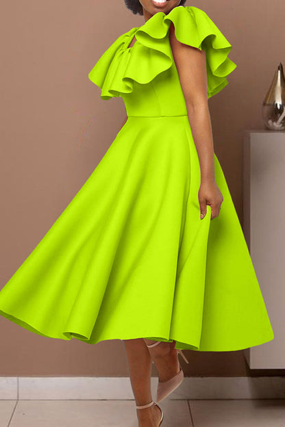 Ruffle Trim Short Sleeve A Line Dress