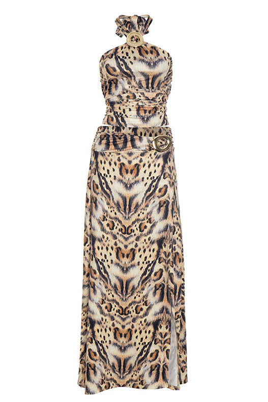 Halter Print Crop Top & Slit Skirt Set