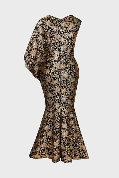 Floral Print Hot Stamping Golden Side Slit Dress