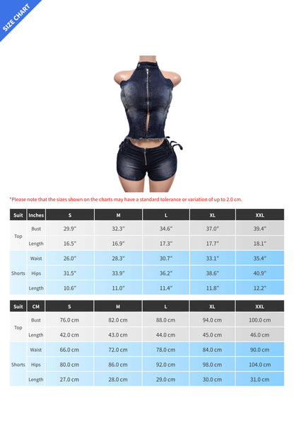 Edgy Zip-Up Halter Denim Set