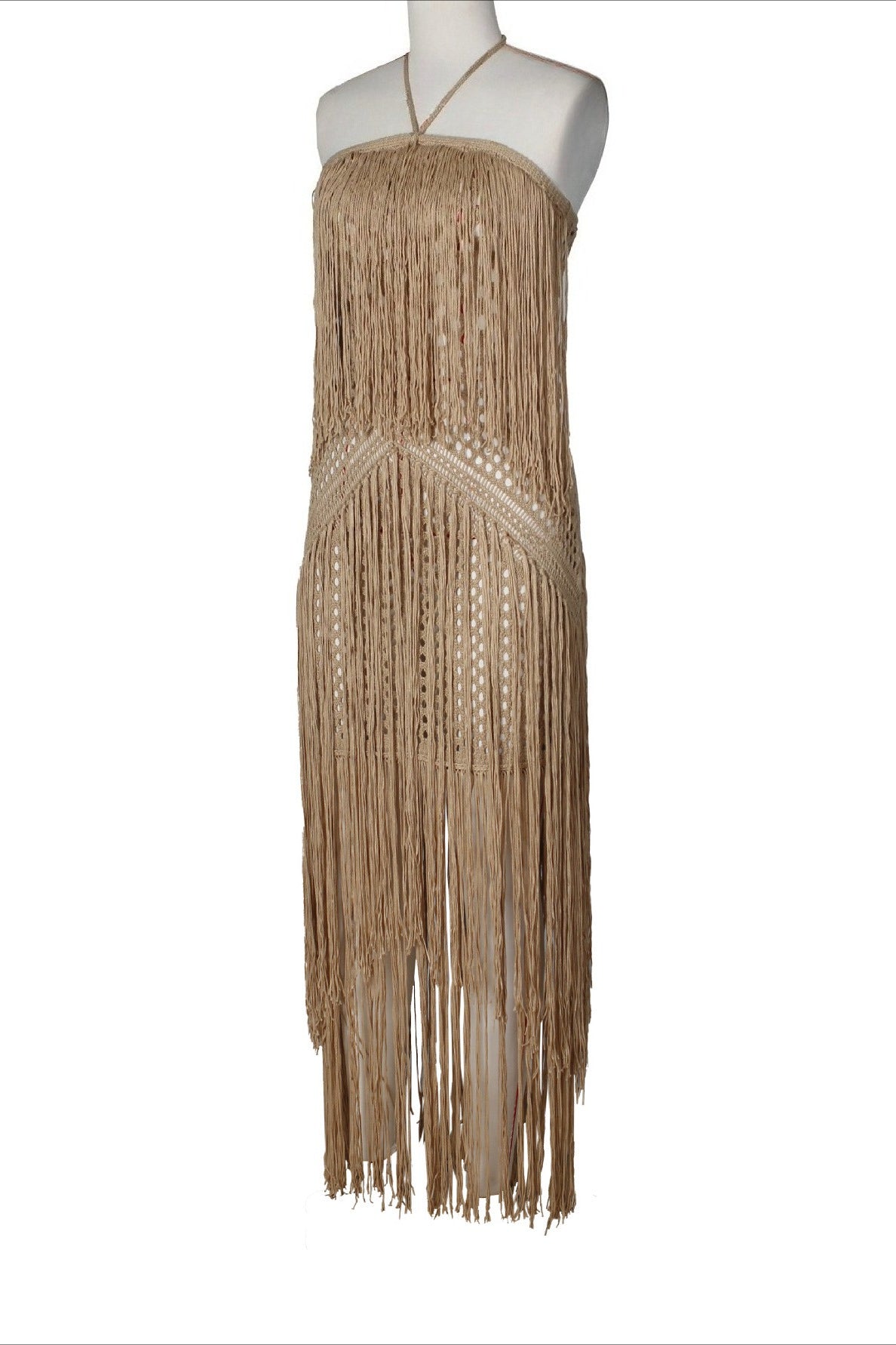 Crochet Halter Fringe Maxi Dress