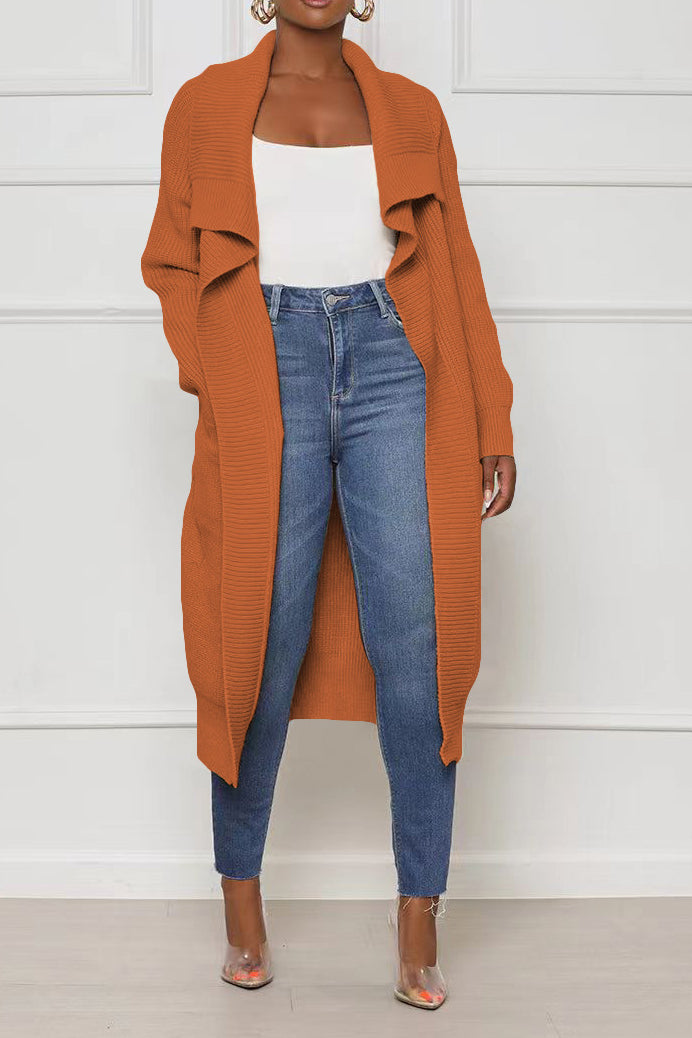 Solid Color Long Knit Cardigans