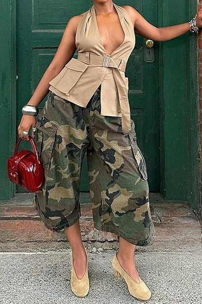 Baggy Cropped Utility Cargo Pants
