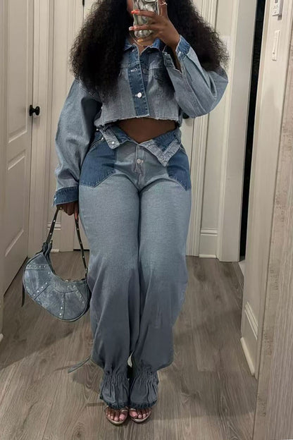 Contrast Cropped Jacket & Pant Set