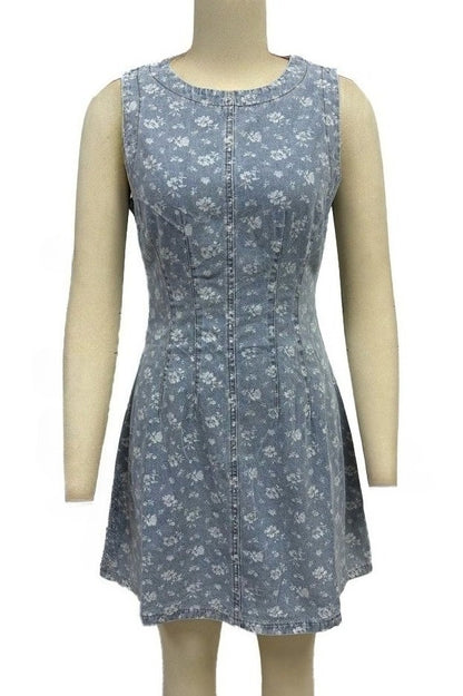 Vintage Floral Denim A-Line Mini Dress