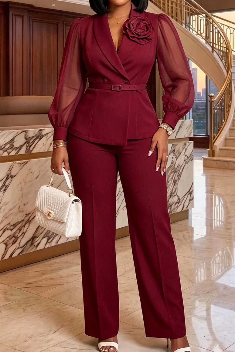 Sheer Sleeve Blazer 2-Piece Set
