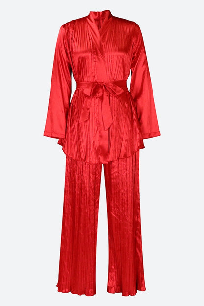 V Neck Long Sleeve Tops Wide Leg Pants Set