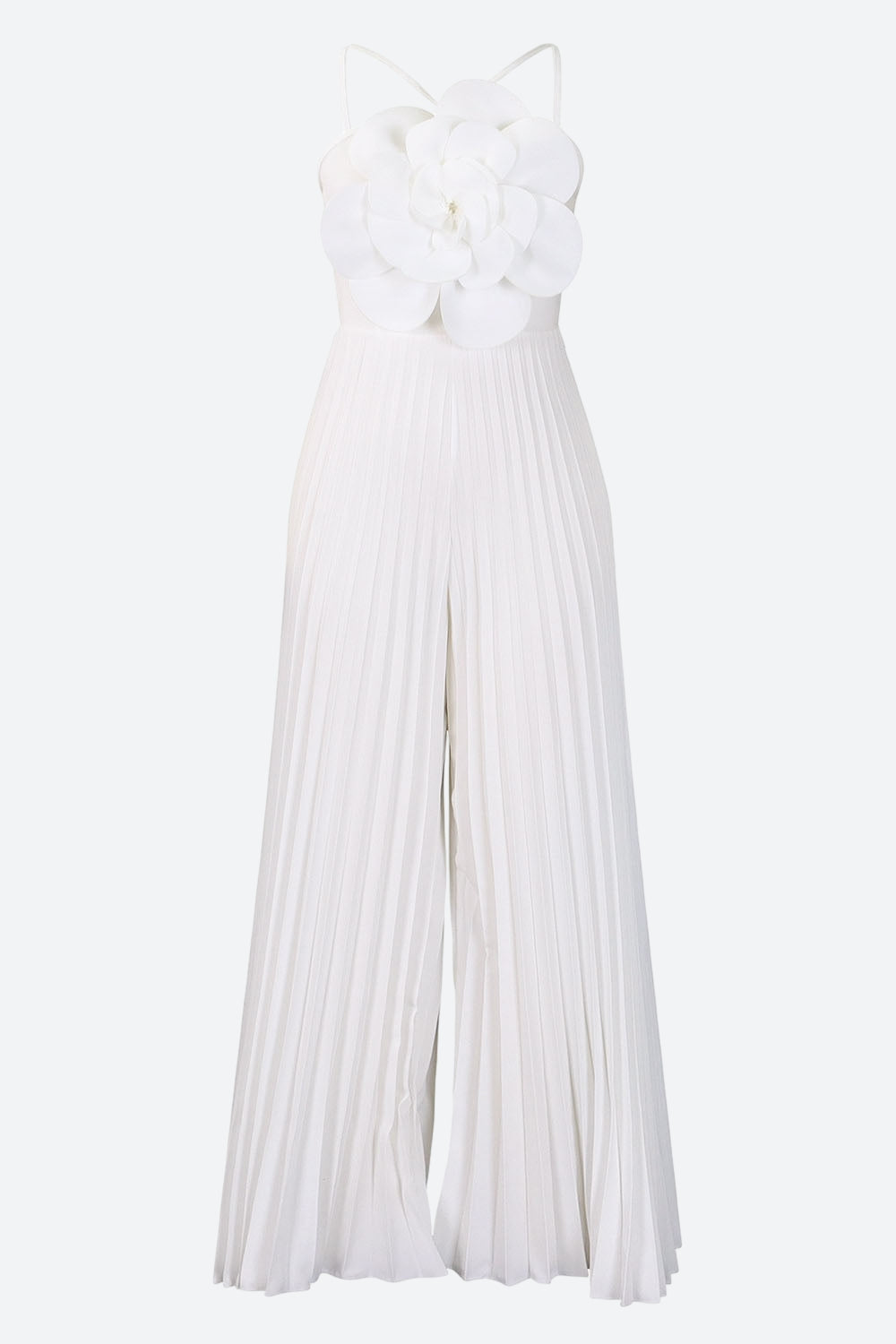 Floral Solid Color Pleated Jumpsuit