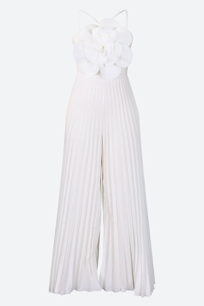 Floral Solid Color Pleated Jumpsuit