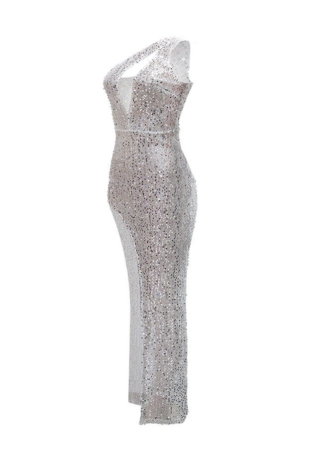 Sequin Halter Deep V Backless Slim Fit Maxi Dress