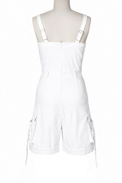 Square Neck Sleeveless Utility Cargo Romper