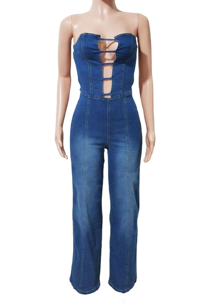 Strapless Backless Slim Denim Jumpsuit