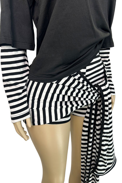 Layered-Look Stripe Top & Tie-Waist Shorts Set