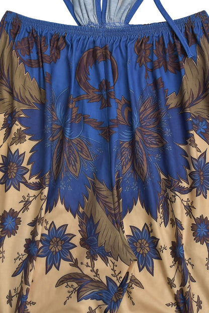 Ornate Print Halter Slit Wide Leg Jumpsuit