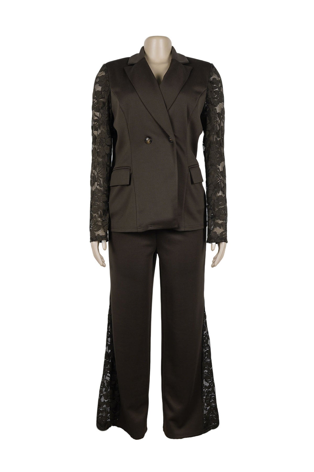 Lace Sleeve Blazer & Wide Leg Pant Set