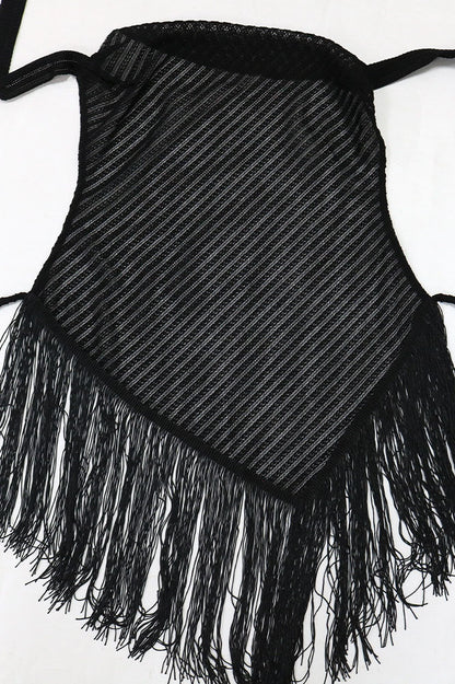 Sleeveless Backless Top Loose Pants Tassel Set