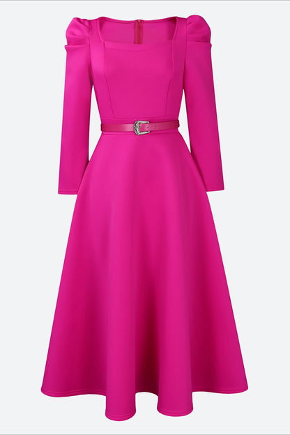 Puff Sleeve Elegant Pleated A-Line Dress