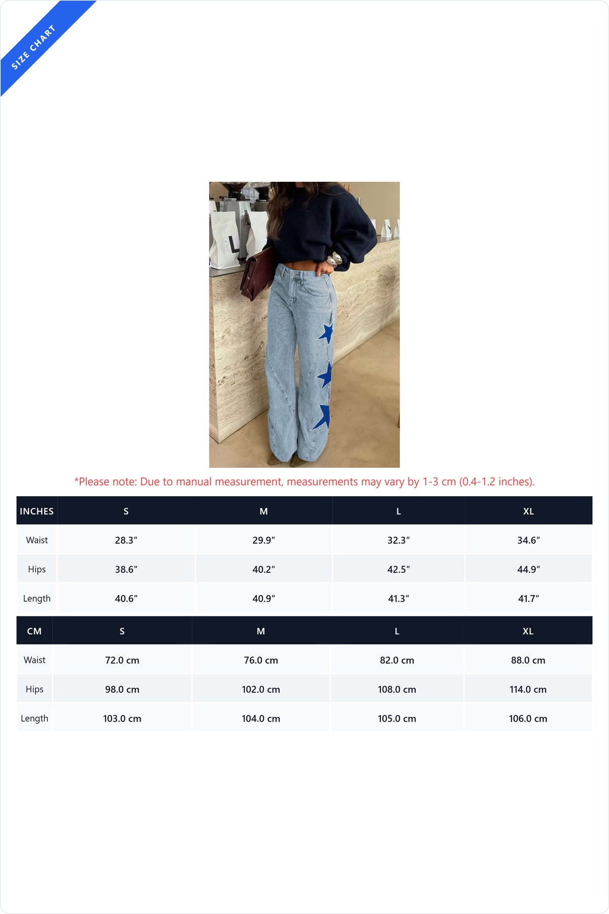High-Waisted Star Patch Wide Leg Jeans