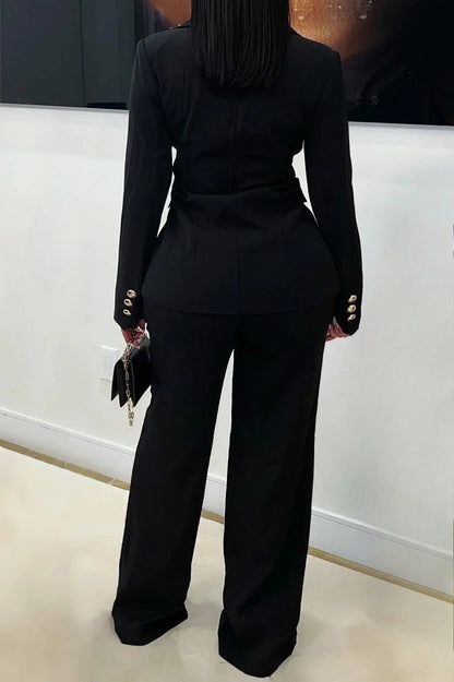 Elegant Lapel Blazer & Pants Set