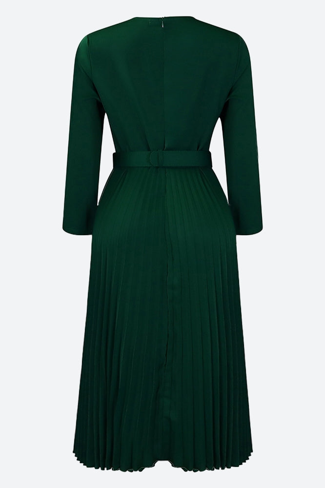 Elegant Pleated Career Solid Dress