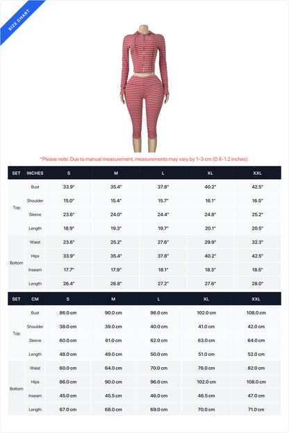Striped Zip Hoodie & Foldover Capri Pants Set