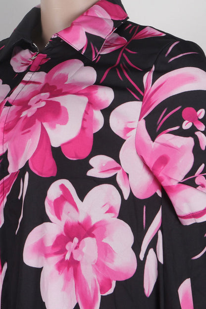 Floral V-Neck Short Sleeve Zip Dress