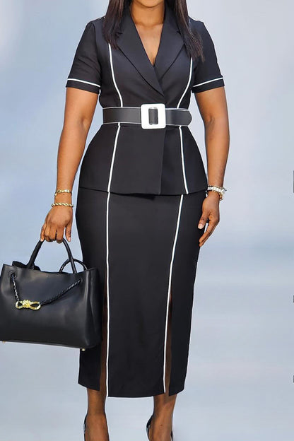 High Waist Blazer Style Short Sleeve Dress