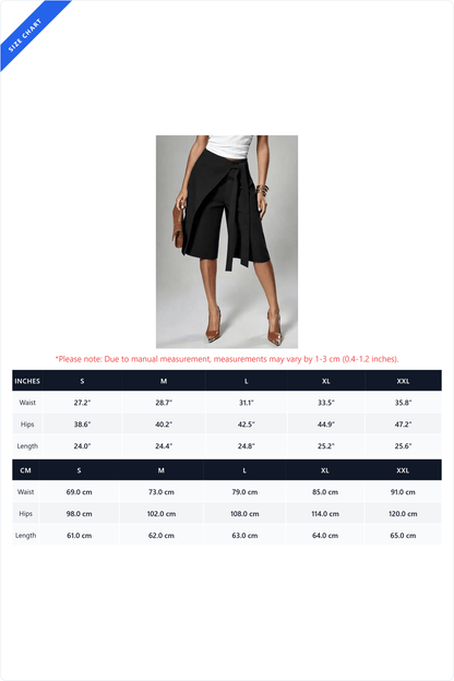 Asymmetrical Wrap Tie-Waist Culottes