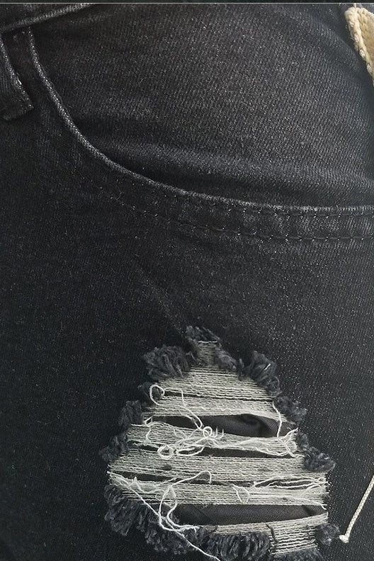 High-Rise Fringe Trim Distressed Skinny Jeans