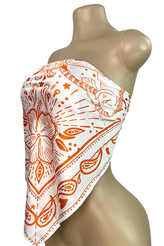 Printed Strapless Scarf Top with Tie Back