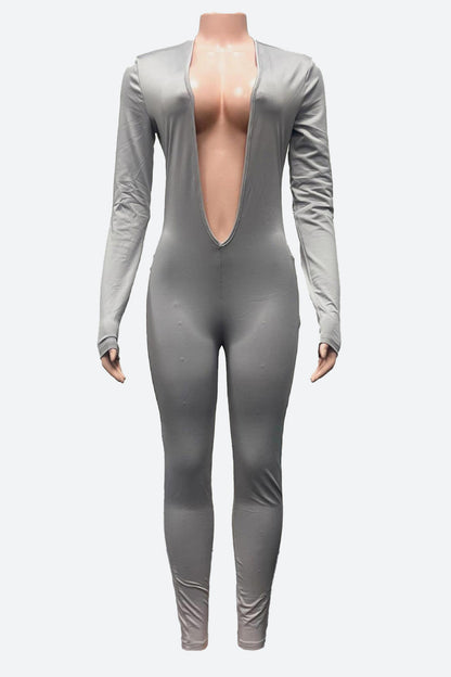 Backless Deep V Long Sleeve Bodysuit