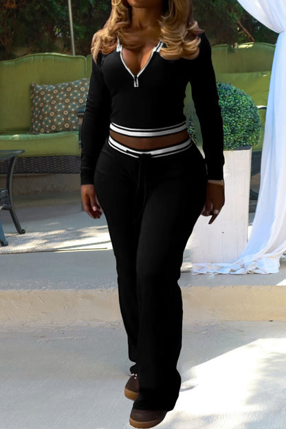 Half Zip Collar Top and Drawstring Pants Set