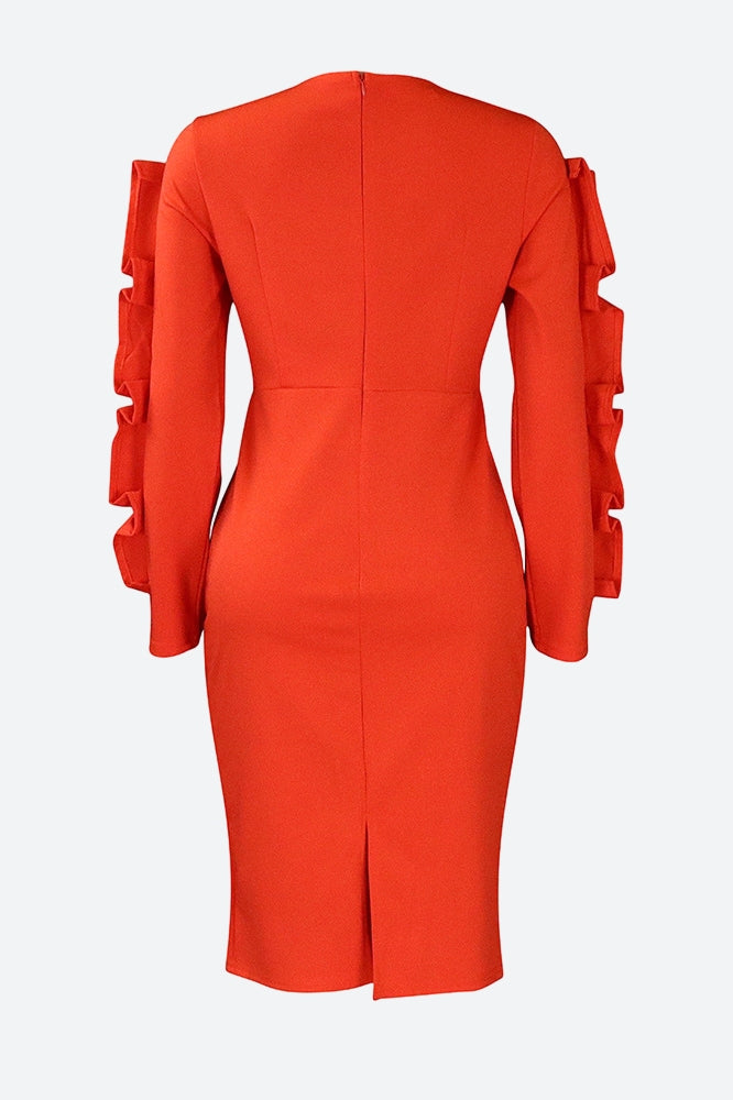 Ruffle Hem Solid Color Bodycon Dress