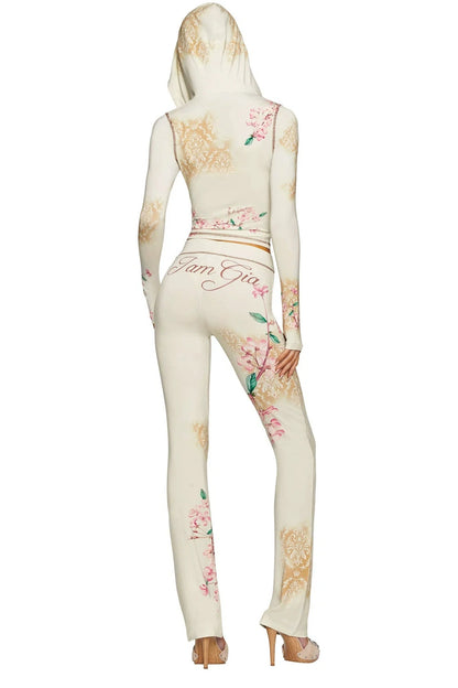 Printed Zip Hoodie Flare Pants Set