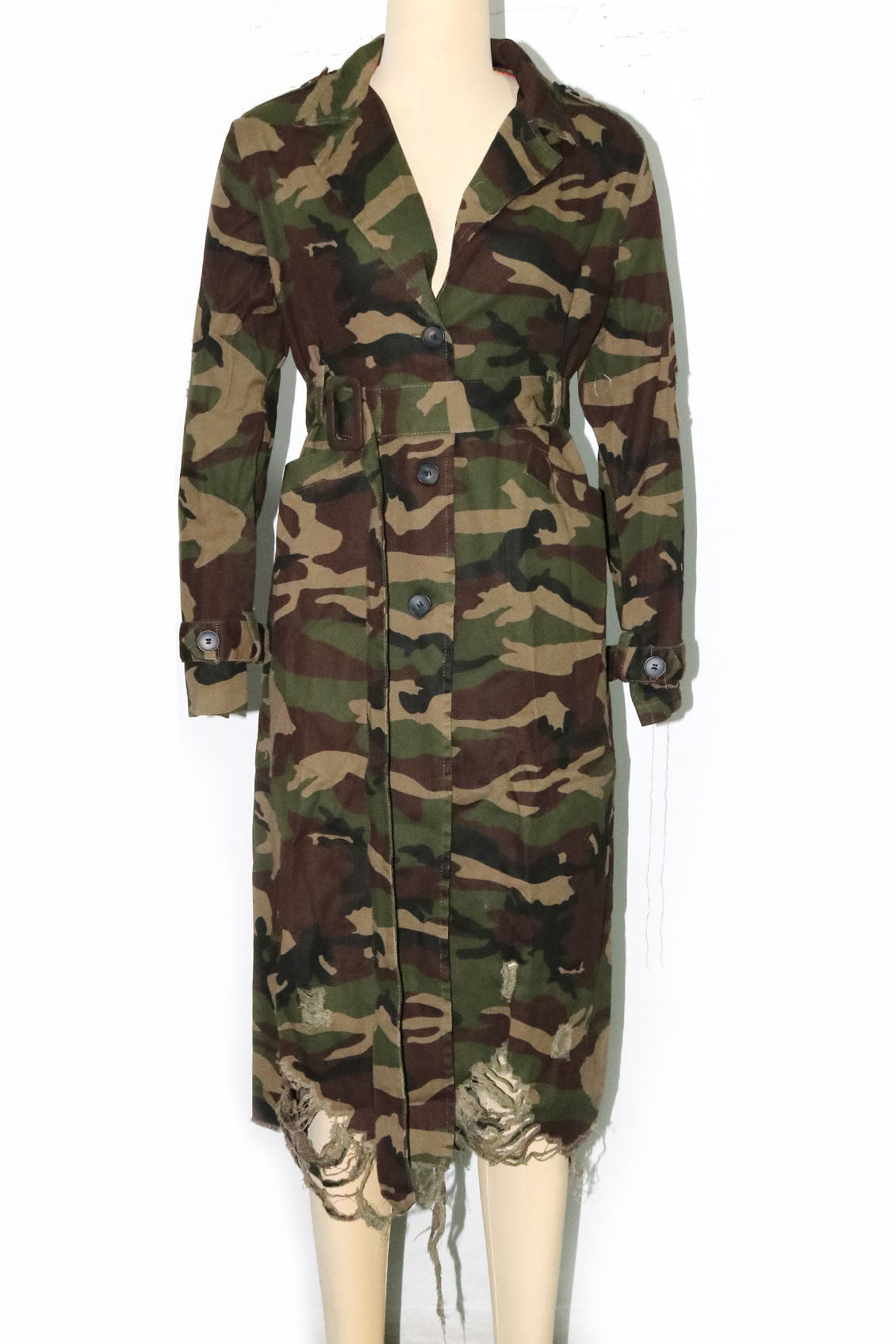 Longline Distressed Camouflage Jacket