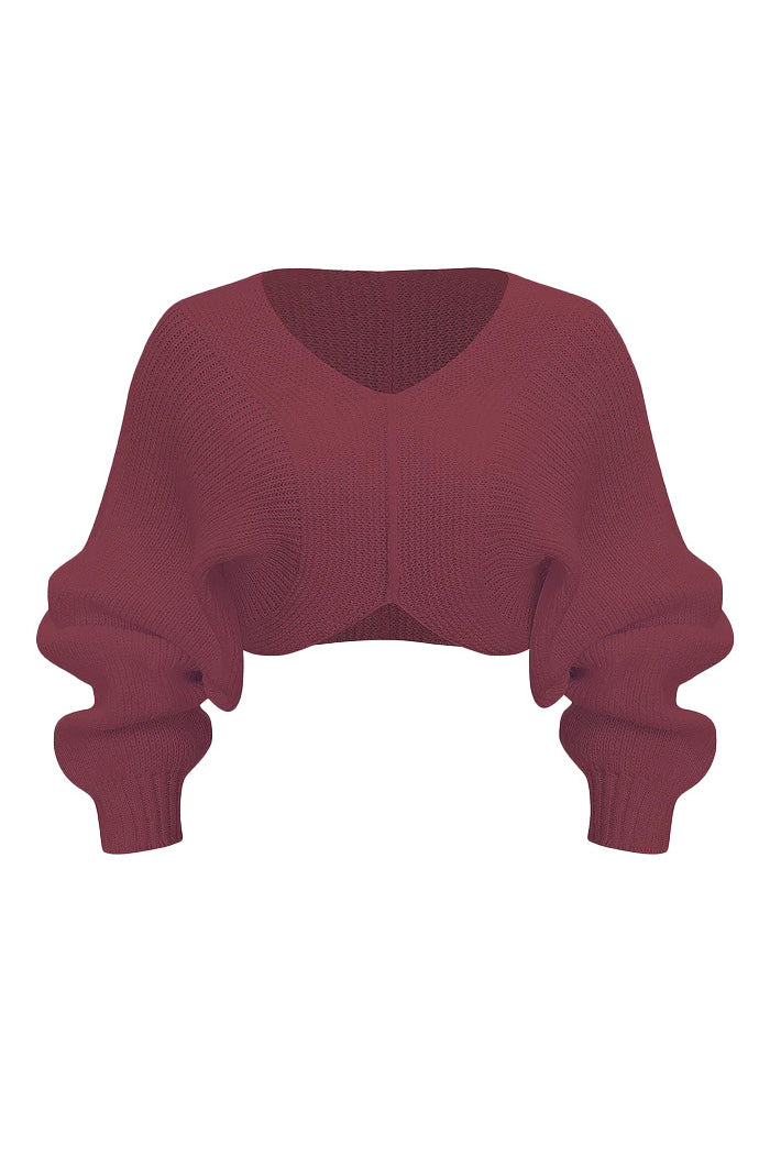 Knit V-Neck Long-Sleeve Top