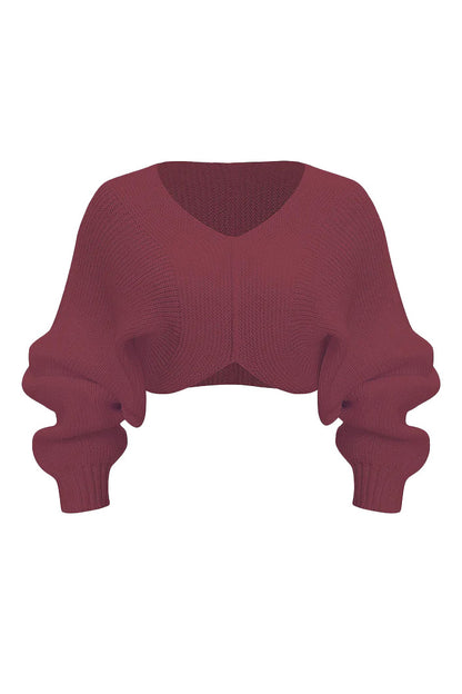Knit V-Neck Long-Sleeve Top