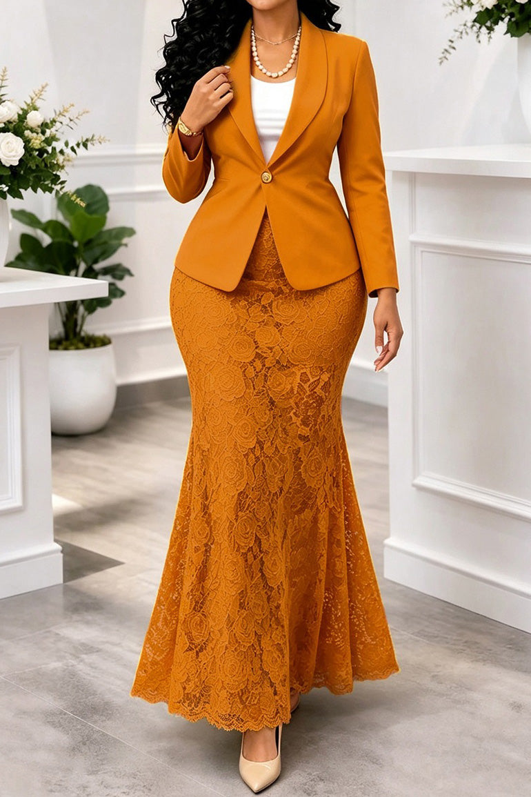 Blazer Lace Mermaid Maxi Skirt Set