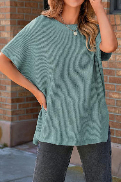 Short Sleeve Side Slit Oversized Sweater