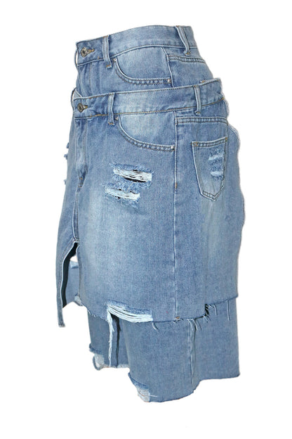 Double Denim Baggy Capri Jeans