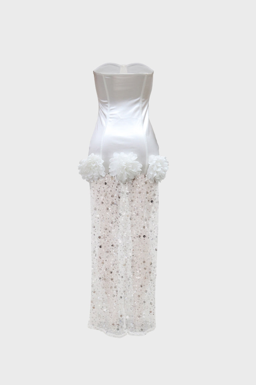 Strapless Sequin Mesh Dress