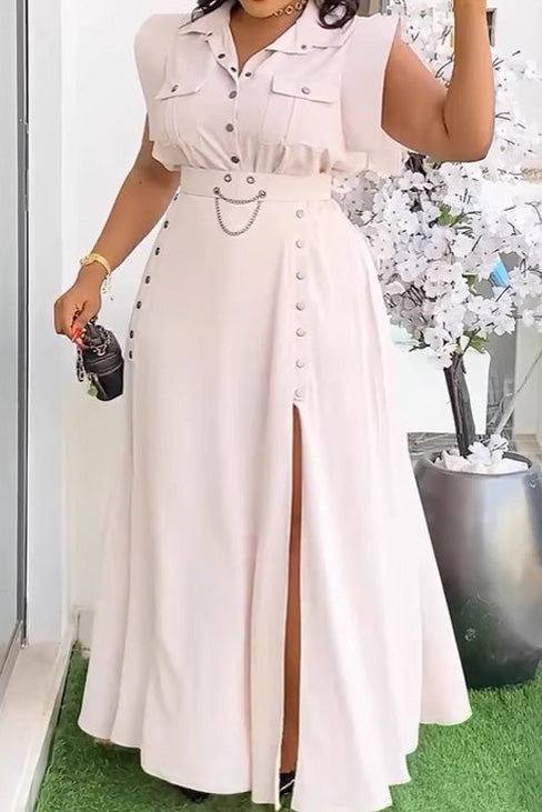 Solid Color Sleeveless Workwear Slit Dress Set