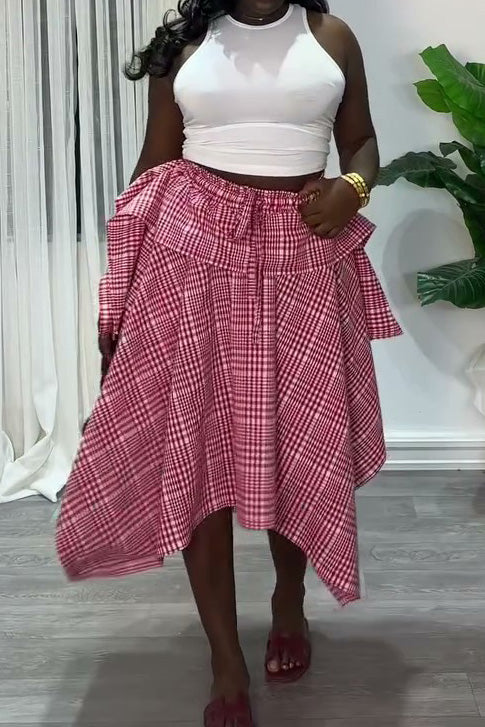 Plaid Asymmetrical Handkerchief Skirt