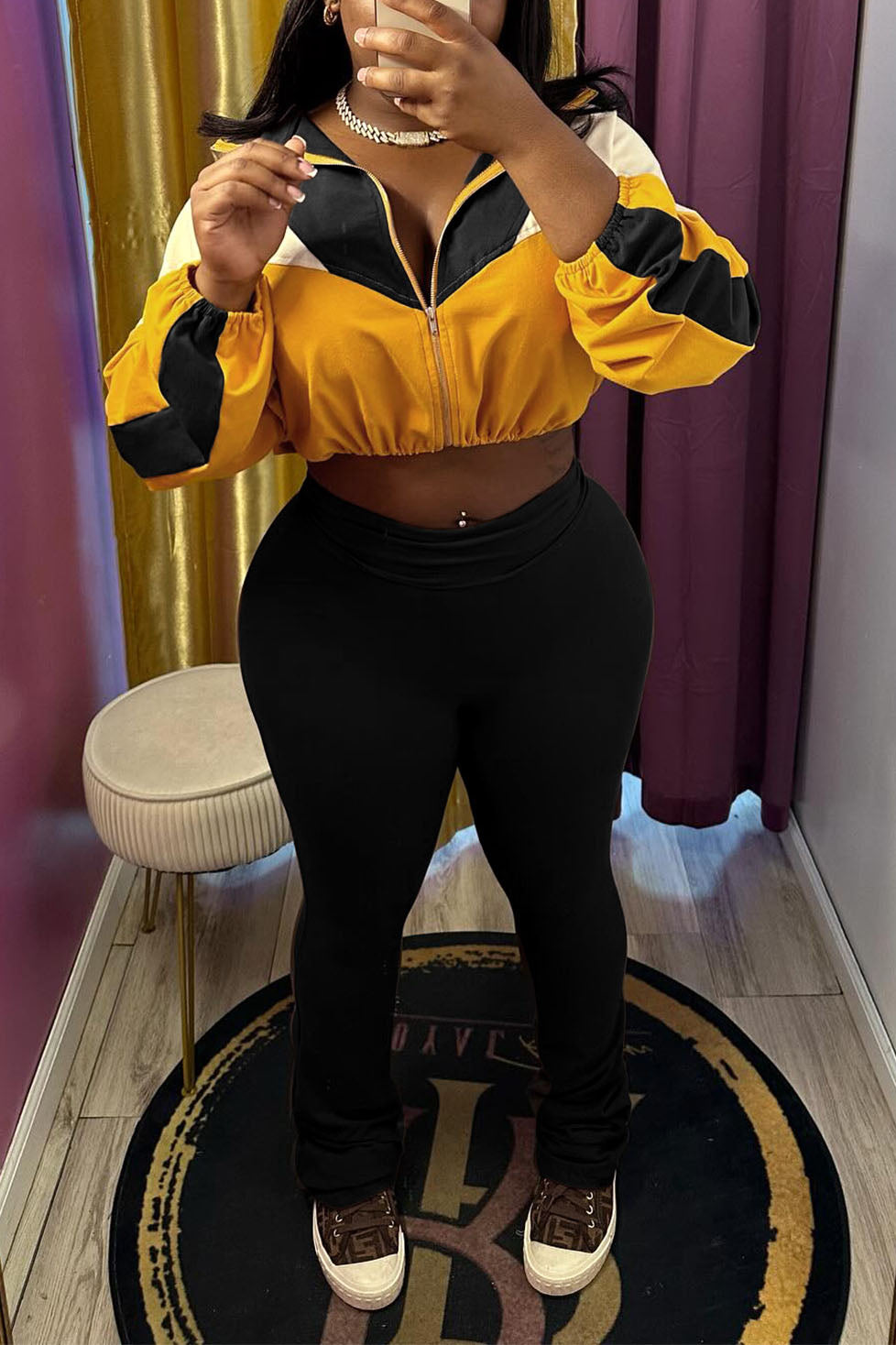 Color block Zip Top & Pants Set