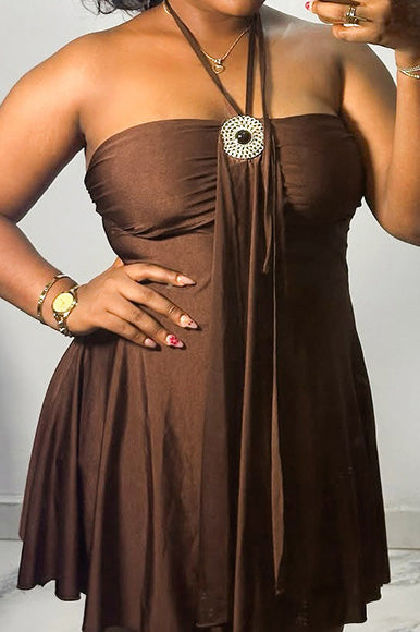 Draped Halter Hardware Mini Dress