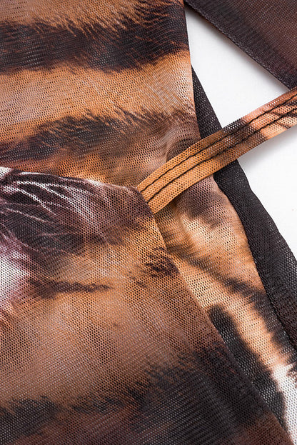 Tiger-Print Tie-Front Mesh Shirt