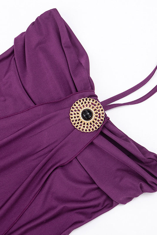 Draped Halter Hardware Mini Dress