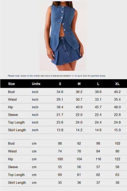Denim Vest Skirt Sets
