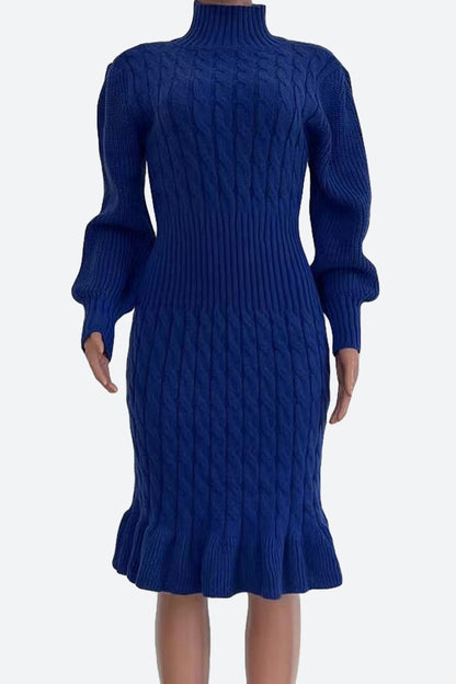 Ruffled Knitted Turtleneck Dresses